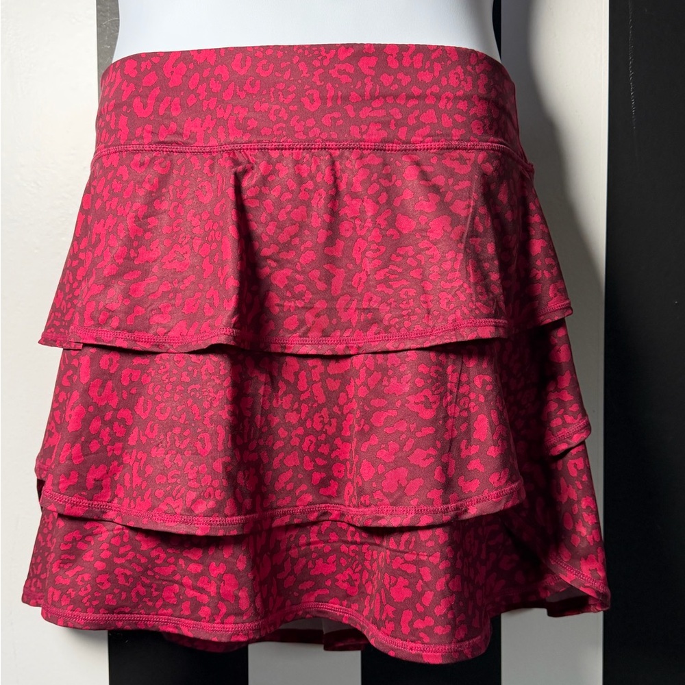 NWOT Ideology Women’s Plus Burgundy Leopard Print Tiered Ruffle Skort - SZ 1X